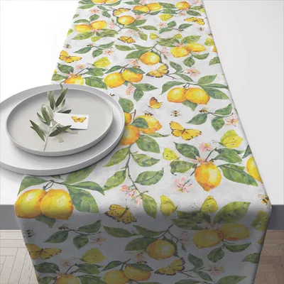 Produktbild von Tischläufer 40x150 cm frische Zitronen Schmetterlinge weiß