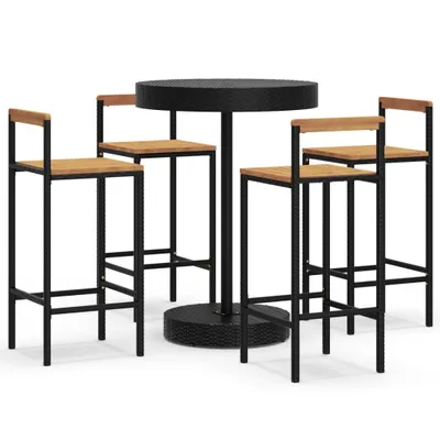 Produktbild von 5-tlg. Gartenbar-Set Schwarz Poly Rattan & Massivholz Akazie