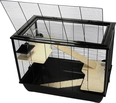 Produktbild von Rattenkooi mit Hamsterspielzeug - Mit Hamsterrad - Hamster Käfig mit 2 Etagen - Schwarz