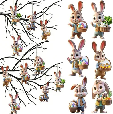 Produktbild von Osterdekoration – 32-teilig – Osterhasen aus Holz für den Osterbaum – Frohe Ostern – Osterhase – Hasen – Osterdekoration – Osterhänger – Osterzweig