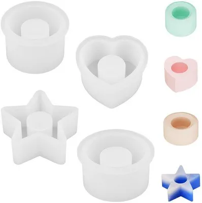 Produktbild von Unyqoos® Set mit 4 transparenten Silikonformen für Kerzenhalter und Duftkerzen – wiederverwendbar, leicht entformbar, ideal für Beton & DIY-Dekor