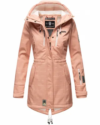 Produktbild von Marikoo Zimtzicke Damen Wasserdichte Softshell Jacke mit Kapuze Outdoor Regenjacke Regenmantel Rosa mit Schriftzug Gr. 34 - XS