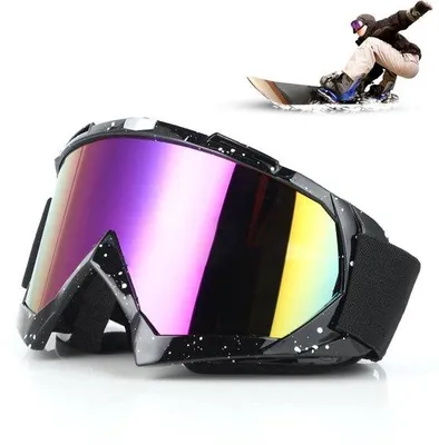 Immagine prodotto di Occhiali unisex da moto e da sci, in TPU, lenti colorate, comoda imbottitura in schiuma, bianco e nero, per moto e sci