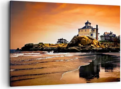 Produktbild von Bild auf Leinwand - Leinwandbild - Felsen Meer Sonnenuntergang Architektur - 120x80cm - Wand Bild - Wanddeko - Leinwanddruck - Bilder - Kunstdruck - Leinwand bilder - Wandkunst - AA120x80-1179