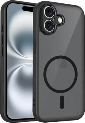 Immagine prodotto di Custodia magnetica per iPhone 16, custodia rigida traslucida in PC con cornice morbida in TPU Nero