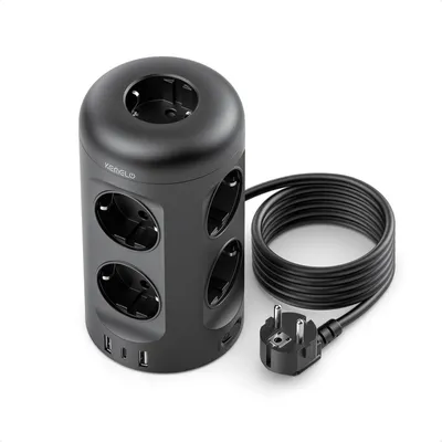 Immagine prodotto di Ciabatta multipresa da 3 metri con interruttore, 9 prese, 3 porte USB, protezione da sovratensione