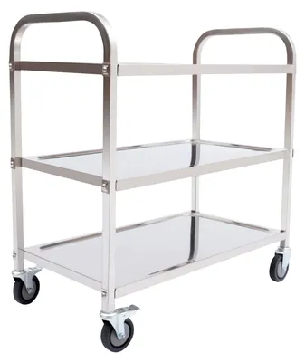 Image de Chariot de cuisine argenté - 3 étagères - Acier inoxydable - 85x45x90 cm