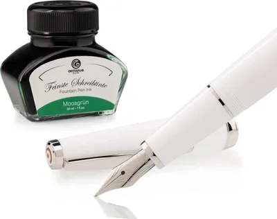 Produktbild von Füllhalter Set Cleo Skribent Classic Palladium Weiß, Patronen-Füllhalter und 30 ml Tinte Grün