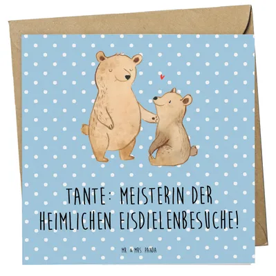 Produktbild von Mr. & Mrs. Panda Glückwunschkarte Tante Eisdielenmeisterin - Blau Pastell - Geschenk, Lustig, Grußkarte, Geschenke, Nichte, anlasskarte, Klappkarte, Neffe, faltkarte