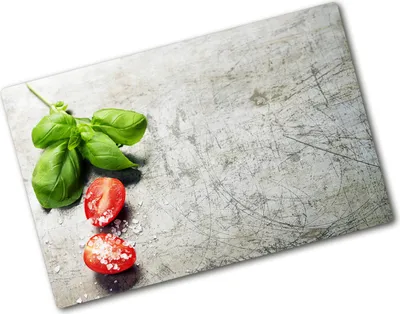 Produktbild von Tulup Glas Herdabdeckplatte - 80x52 cm - Glaskeramikkochfeld-Abdeckung Spritzschutz Glasabdeckplatte - Einteilig - Essen & Getränke - Tomaten Basilikum - Rot