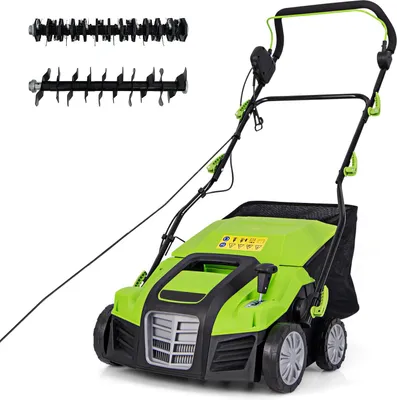 Produktbild von GOPLUS 2in1 Vertikutierer Rasenlüfter elektrisch, 2000 W Rasenvertikutierer 5 Tiefenstufen 3 Griffhöhen, abnehmbarer 55 L Auffangbehälter, Schubmäher
