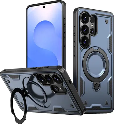 Produktbild von Dual Layer Hülle für Samsung Galaxy S26 Ultra mit Ring Ständer Magnetisch Stoßfest Handyhülle Blau