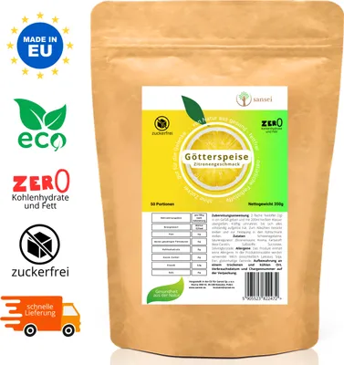 Produktbild von SANSEI Götterspeise Wackelpudding Zitrone 350g bis zu 50 Portionen - Zuckerfrei, Glutenfrei, ohne Fett, keine Kohlenhydrate, Öko-Verpackung