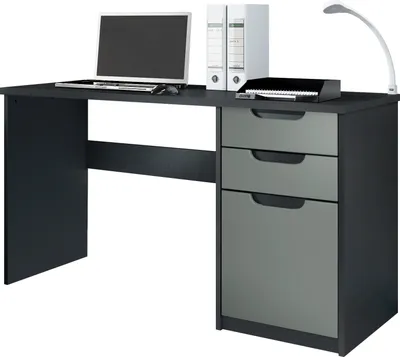 Produktbild von Vladon Schreibtisch Logan,  Germany, Bürotisch mit 2 Schubladen und 1 Tür, Schwarz matt/Graphit Seidenmatt (129 x 76 x 60 cm)