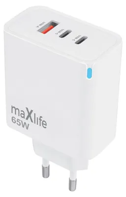 Zdjęcie produktu dla Maxlife Ładowarka Sieciowa Gan Pd Qc Mxtc-09-65Acc 2X Usb-C 1X Usb 65W Biała