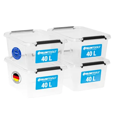 Produktbild von ATHLON TOOLS 4 x 40L Aufbewahrungsboxen mit Deckel - blau