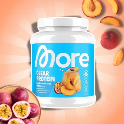 Imagen del producto de Té helado con proteína, sabor melocotón y maracuyá, 600 g – Polvo de proteína con sabor a melocotón y maracuyá + Protector de envío Heartforcards