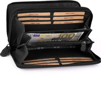 Produktbild von Benthill Damen Geldbörse Echt Leder XXL - Portemonnaie Groß mit RFID Schutz - Echtleder Vintage Damenbörse mit vielen Kartenfächer inkl. Geschenkbox
