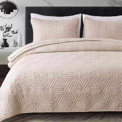 Obrázok produktu pre Prikrývka na posteľ 220x240 cm, mikrovlákno, s 2 obliečkami na vankúše, geometrický vzor, na pohovku