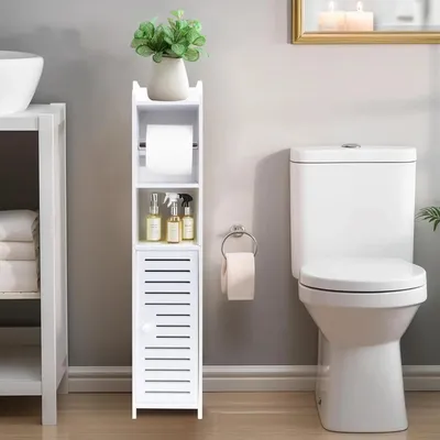 Produktbild von Badezimmerschrank - Hochschrank - Mit Toilettenpapierhalter - Zum Selbstaufbau - Weiß