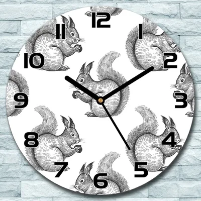 Produktbild von Wanduhr aus Glas Rund fi 30 Eichhörnchen Kunst Quarz Deko Schlafzimmer Büro