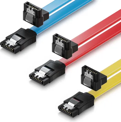 Produktbild von deleyCON 3x 50cm SATA III Kabel S-ATA 3 Datenkabel 6 GBit/s Verbindungskabel Anschlusskabel für HDD SSD - Metall-Clip - 1x Gerade 1x 90° L-Type Stecker - Gelb/Rot/Blau