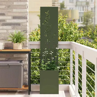 Obrázok produktu pre Maison Exclusive – Záhradná clona s kvetinovým vzorom, olivovo zelená, 32 x 32 x 150 cm