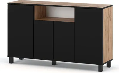Zdjęcie produktu dla Komoda Loft 140Cm Bruno Szafka Rtv Drewniana Do Sypialni Wotan Czarny Mat