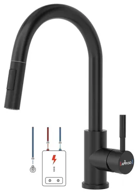 Niederdruck-Küchenarmatur ausziehbar, 3 Anschlüsse, 2 Strahlarten, schwarz