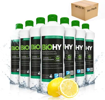Produktbild von BiOHY Reinigungsmittel für Saugwischer, Reiniger für Nass- und Trockensauger, Bodenwischpflege,  Reiniger – 9er Pack (9 x 1 Liter Flasche)