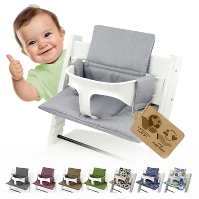 Produktbild von BAMBINIWELT Ersatzbezug, Kissen-Set für Hochstuhl Kinderstuhl Stokke Tripp Trapp, Sitzverkleinerer, ORG. hellgrau