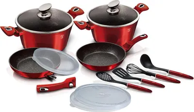 Produktbild von Berlingerhaus Geschirr-Set mit Marmoroberfläche 13-teilig Burgundy Metallic Line