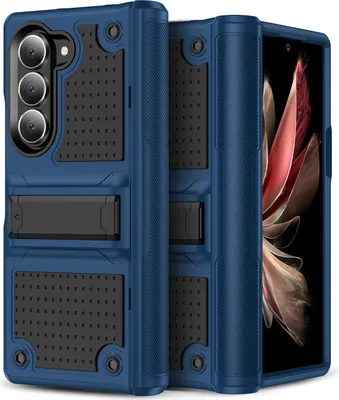 Image de Etui pour Samsung Galaxy Z Fold 6, étui antichoc hybride PC dur et TPU souple bleu noir