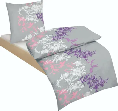 Produktbild von 2-teilig Bettwäsche-Set Bett Garnitur Bettbezug Bezug Übergröße 155x220 Kissenbezug 80x80 Flausch Fleece Mikrofaser NEU Warm Weich Flieder Violett Grau Silber Geblümt Blume