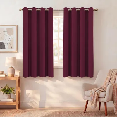 Verdunkelungsvorhang-Set, 2 Stück, 117 x 137 cm, bordeauxrot, Thermo, Ösen