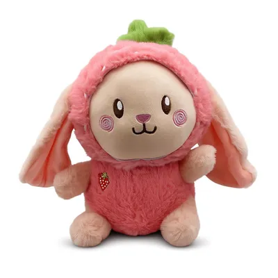 Produktbild von Kuscheltier Hase 25 cm im Erdbeer-Kostüm rosa – Weiches Plüschtier Stofftier