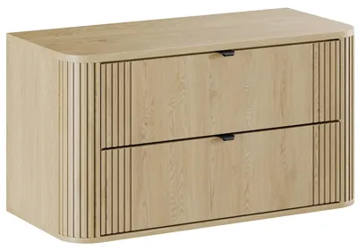 Produktbild von Badplaats Waschbeckenunterschrank Cremona 100 cm – Eiche – Hängend mit 2 Schubladen & schwarzen Griffen