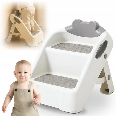 Produktbild von Primabobo FROSCH klappbarer Kinder-Tritthocker mit 2 Stufen, Grau
