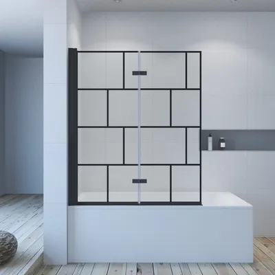 Produktbild von Duschwand Badewanne schwarz Badewannenfaltwand Glas 120x140 cm Duschabtrennung Badewanne ohne bohren