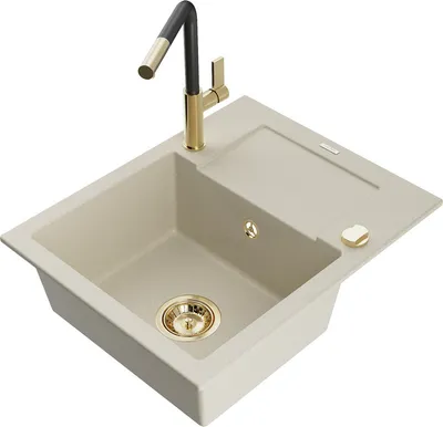 Produktbild von Mexen Enzo 1 Becken-Granitspüle mit Abtropffläche und Mischbatterie Flora, Beige - 6506-69-670401-57-G