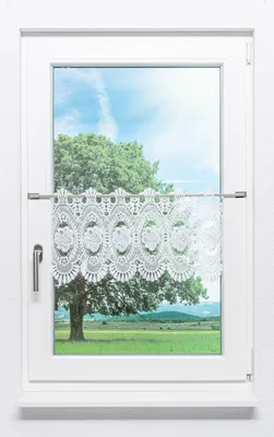 Produktbild von Scheibengardine Plauener Spitze - Blumenspitze #1W (BxH) 105cm x 32cm weiß