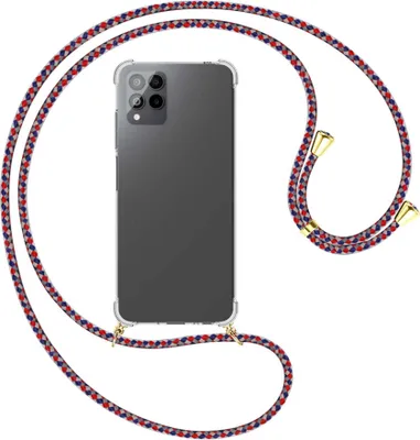 Produktbild von Handykette Backcover-Schutzhülle mit Band (Metall goldfarben) für Telekom T Phone Pro, T-Mobile Revvl 6 PRO 5G - silber/blau/rot