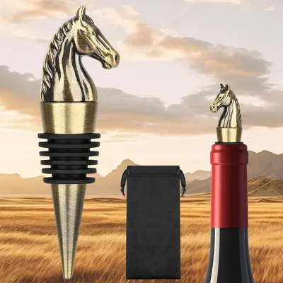 Imagen del producto de Tapa para botella de vino con forma de cabeza de caballo, bronce, 1 unidad, para botellas de vino
