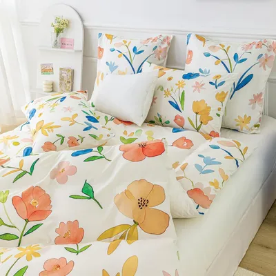 Immagine prodotto di Set di lenzuola 155x220 cm, motivo floreale, colori vivaci, composto da 3 pezzi, in microfibra, con 2 federe 80x80 cm