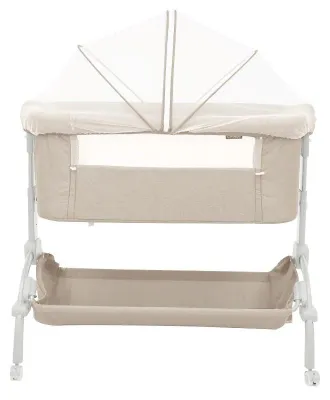 Produktbild von Beistellbett Baby - Wiege mit Rollen - Höhenverstellbar - Moskitonetz - Stauraum - Tragbar - Bis 10 kg - Khaki
