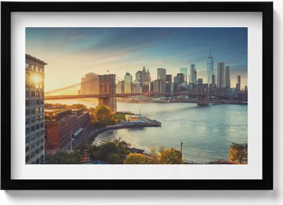 Produktbild von New York Manhattan Brooklyn-Brücke– Wandbild mit Rahmen – Gerahmtes Bild  – Wanddekoration – 60x40 cm –  Schwarz Rahmen