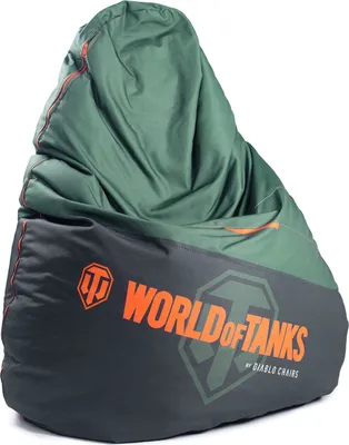 A beanbag chair with the "World of Tanks" logo and branding.