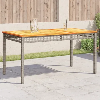 Produktbild von Design Gartentisch Grau 140x80x75 cm Poly Rattan Akazienholz, Gartentische 2024 Neu