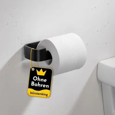Produktbild von Bürstenking Toilettenpapierhalter ohne Bohren – moderner Klopapierhalter zum Kleben – selbstklebende Toilettenpapierhalter – WC Rollenhalter mit 3M Kleber – Matt Schwarz – Rechts
