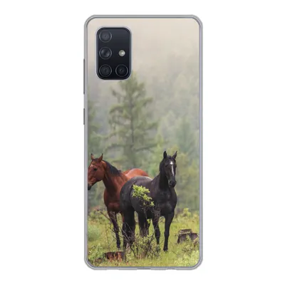 Produktbild von MuchoWow® Handyhülle Schutzhülle Hülle für Samsung Galaxy A51 Pferde - Wald - Nebel Silikon Softcase Handy Hülle - Schutzabdeckung